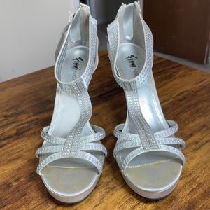 Silver open toe heels